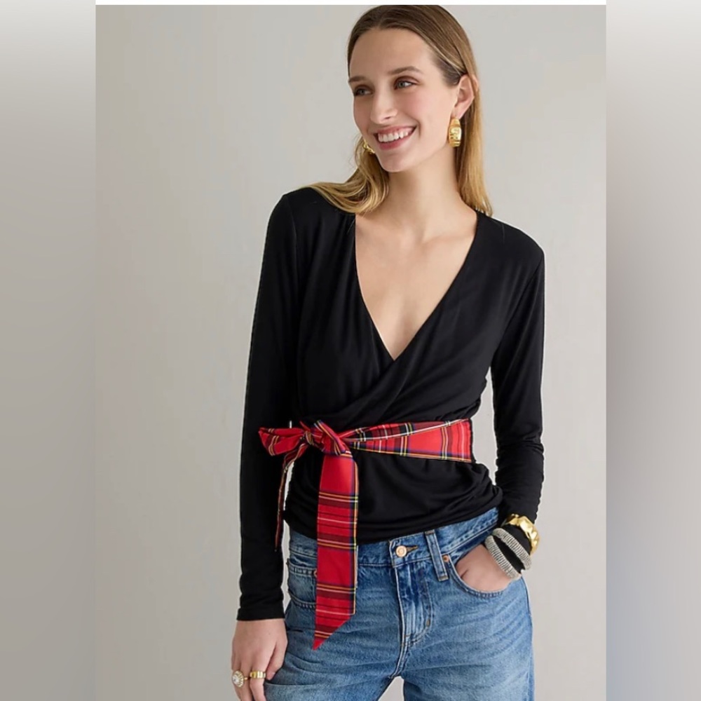 JCrew form knit long sleeve wrap top. Super cute for holiday celebrations.
